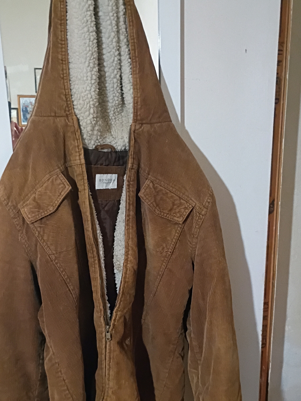 Sonoma Vintage Corduroy Hooded Coat Quilted & Sherpa Lined Size ( L )